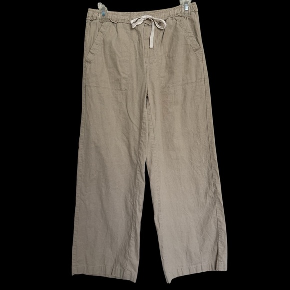 Splendid Tan Linen Blend Wide Leg Drawstring Pants Sz XS Cabincore Granola Girl - Picture 1 of 7
